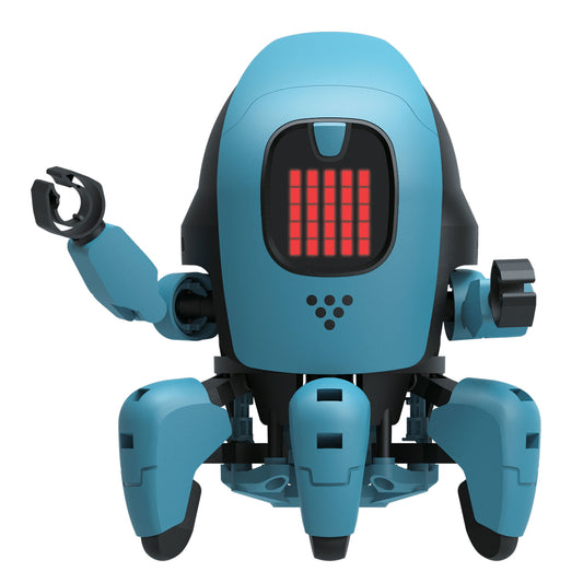 ai, the AI-powered robot from Thames & Kosmos. A blue plastic STEM toy with gesture and sound recognition, designed for interactive learning.