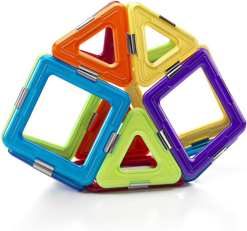 A geometric structure built using GeoSmart magnetic tiles, showcasing colourful interlocking pieces designed for STEM learning and creative construction.