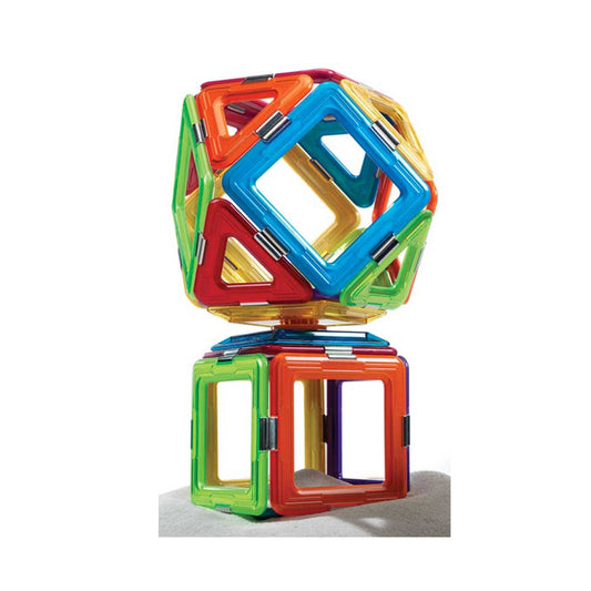 A fully assembled GeoSmart Solar Spinner, featuring coloruful magnetic geometric pieces and a solar-powered spinning mechanism, designed for STEM learning and creative play