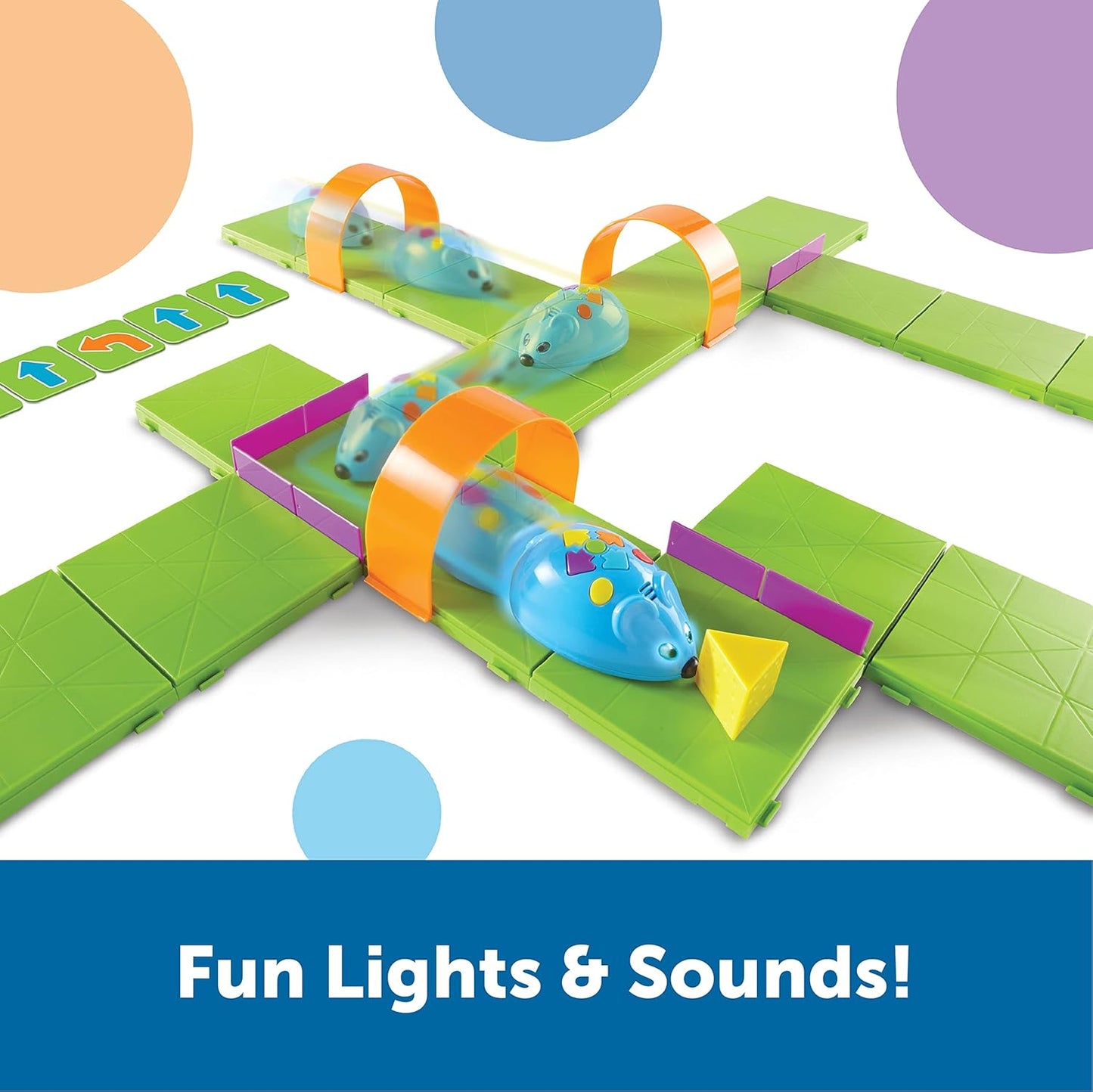 Learning Resources Rechargeable Code & Go Robot Mouse Activity Set fully built. Features fun lights and sounds for interactive, screen-free STEM learning and coding play for ages 4+