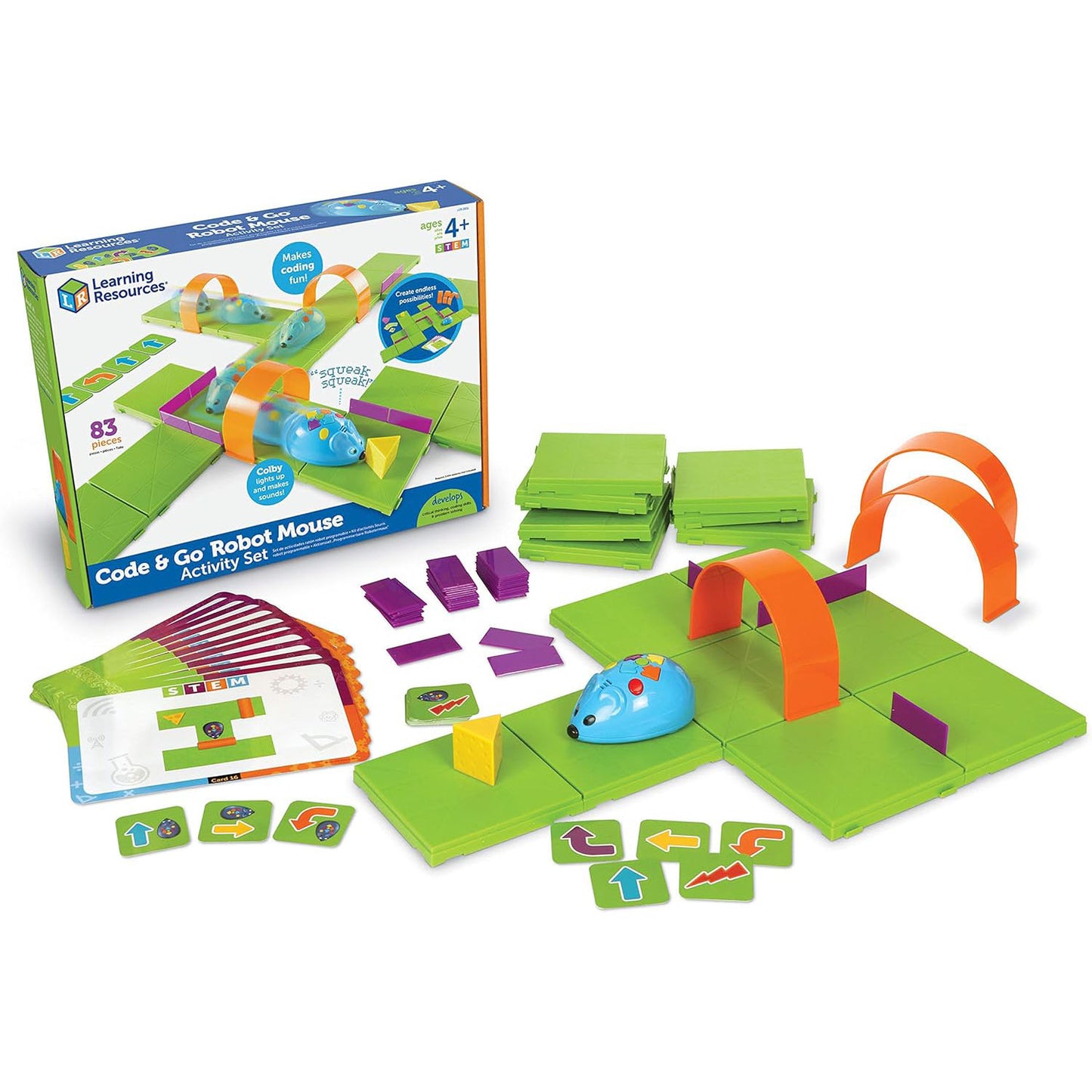 Learning Resources Rechargeable Code & Go Robot Mouse Activity Set. Screen-free STEM learning for ages 4+, teaching coding through hands-on play with a programmable mouse.