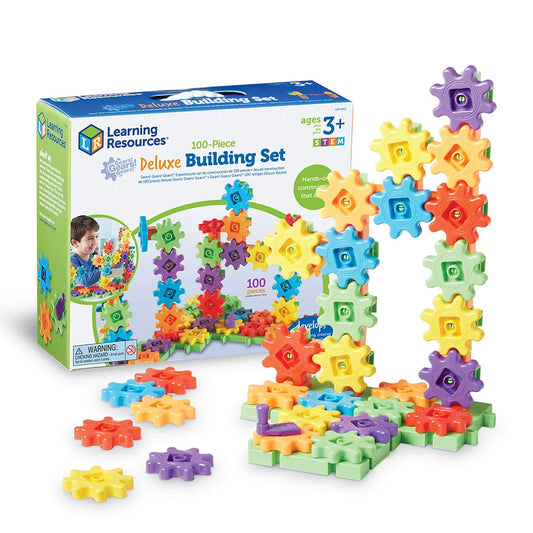 Learning Resources Gears! Gears! Gears! Deluxe Building Set. Hands-on STEM learning for kids, encouraging creativity, engineering, and problem-solving through interactive gear-building play. Recommended for ages 3+.