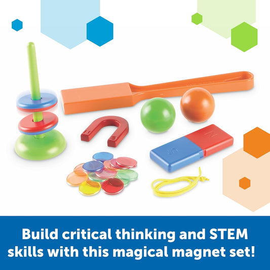 Learning Resources STEM Explorers Magnet Movers Set, fully unpacked. Build critical thinking and STEM skills with this magical magnet set, designed for hands-on science exploration. Recommended for ages 5+.