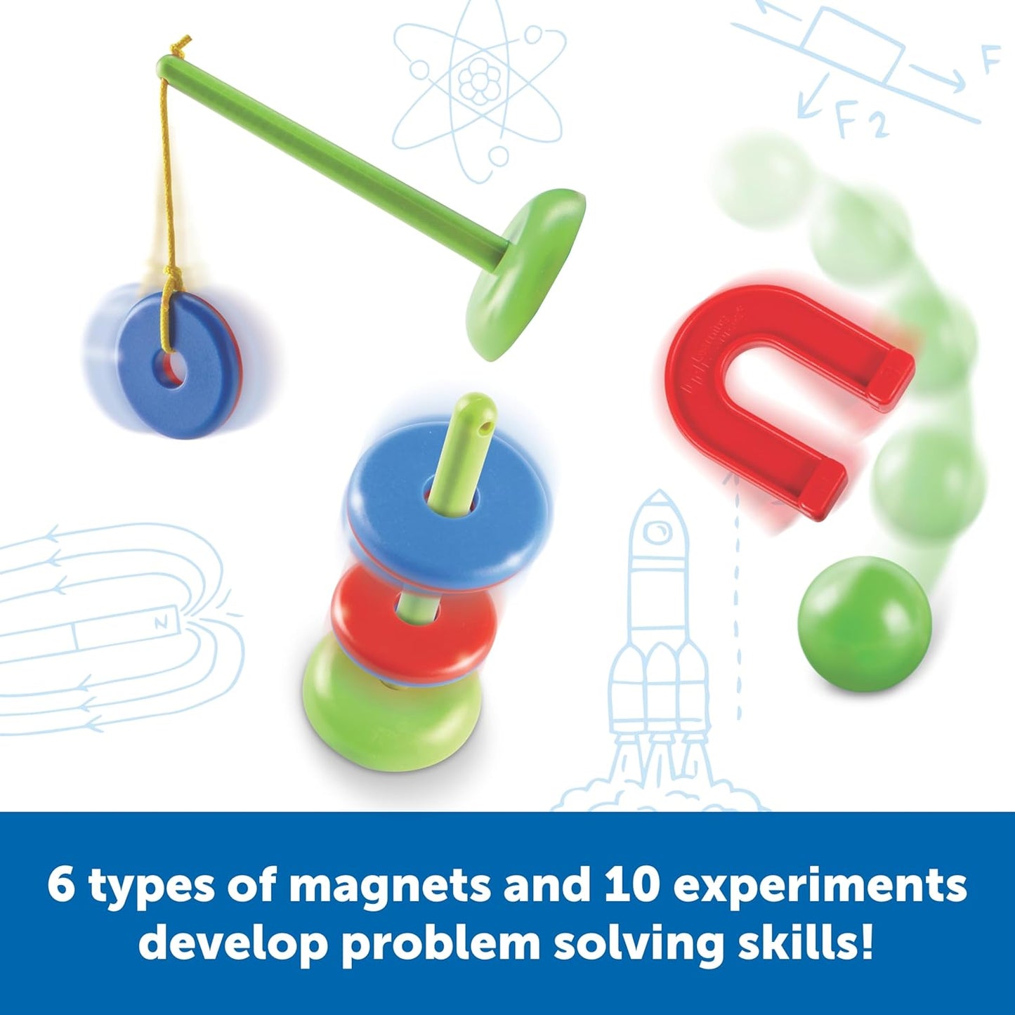 Learning Resources STEM Explorers Magnet Movers Set featuring 6 types of magnets and 10 experiments. Hands-on STEM learning develops problem-solving skills through interactive play.