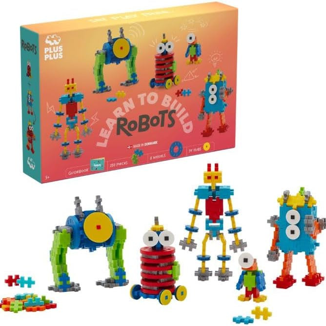 A colourful robot-building kit with interlocking pieces designed for STEAM learning.