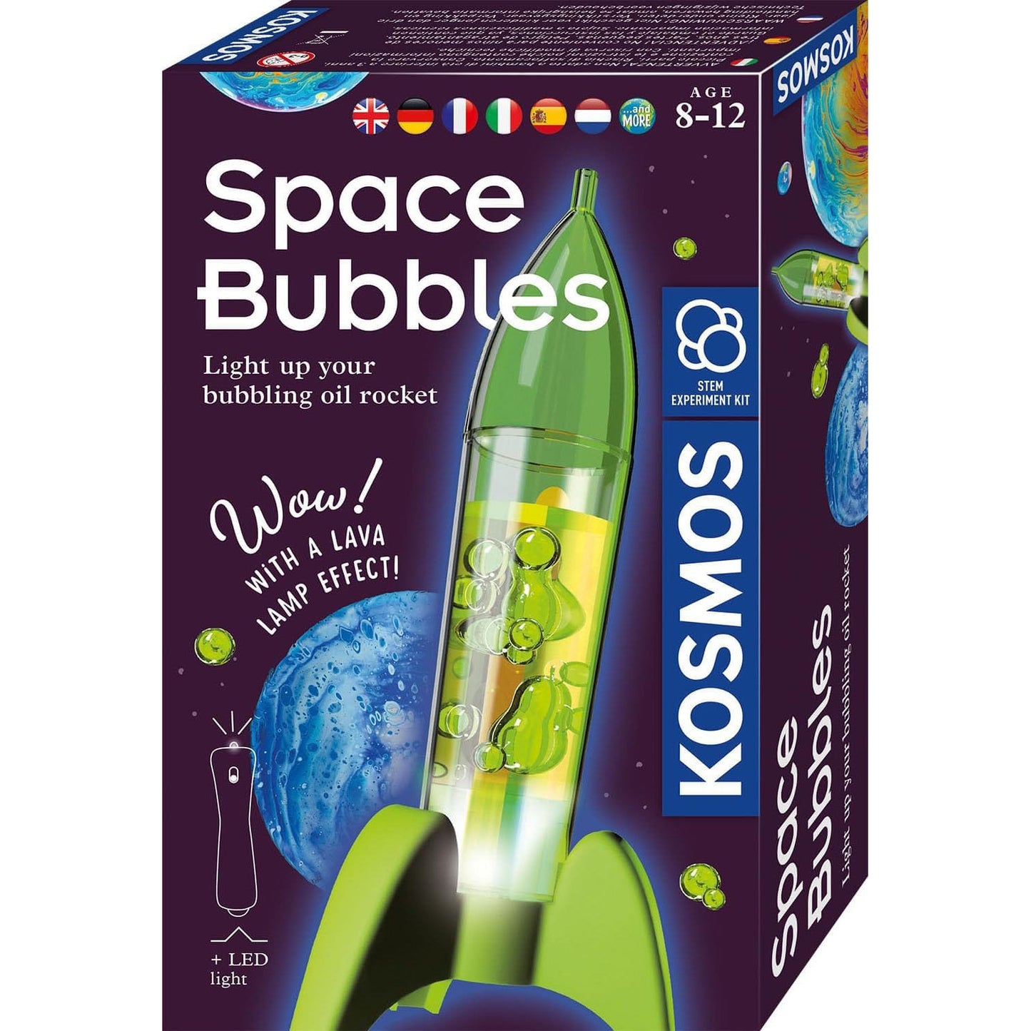 Thames & Kosmos Space Bubbles kit. Create bubbling space experiments with colorful reactions and glowing effects for hands-on STEM learning. Recommended for ages 8+