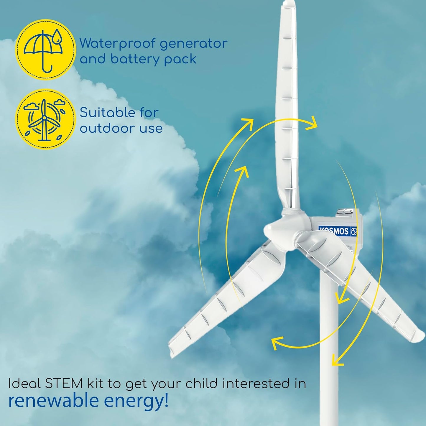 Thames & Kosmos Wind Power kit—an ideal STEM set to spark interest in renewable energy. Features a waterproof generator and battery pack, perfect for outdoor experiments.