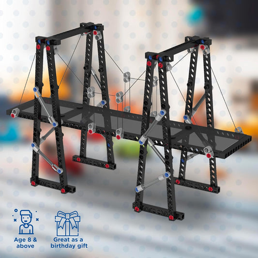 Thames & Kosmos Structural Engineering kit featuring a completed bridge model. Hands-on STEM learning explores forces and stability—great as a birthday gift for aspiring engineers!