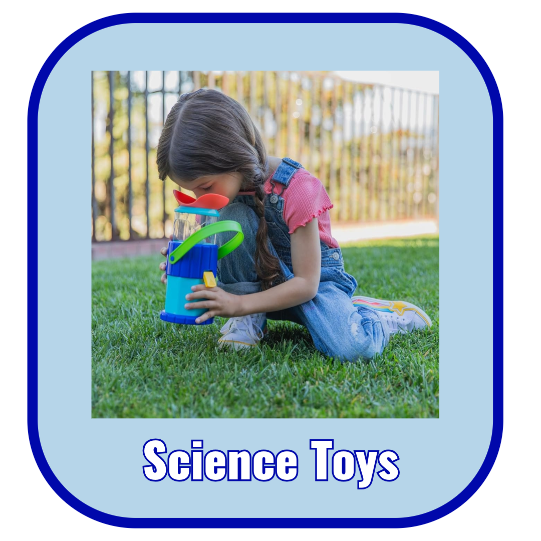 A child playing with geosafari rocknoculars outside