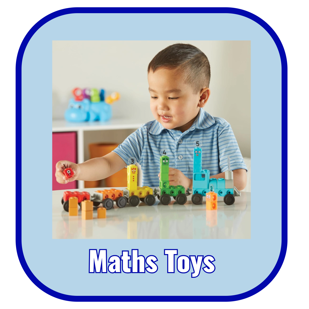 Child playing with number blocks, a fun maths toy to learn through play