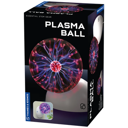Thames & Kosmos Plasma Ball in its packaging. The box showcases electric arcs reacting to touch, highlighting STEM learning and interactive science experiments
