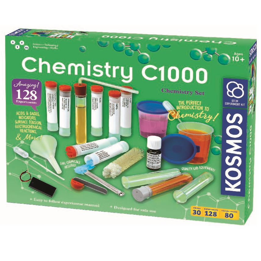 Thames & Kosmos Chemistry C1000 Set. A hands-on STEM kit introducing kids ages 10+ to real chemistry with 100+ safe experiments for interactive learning.