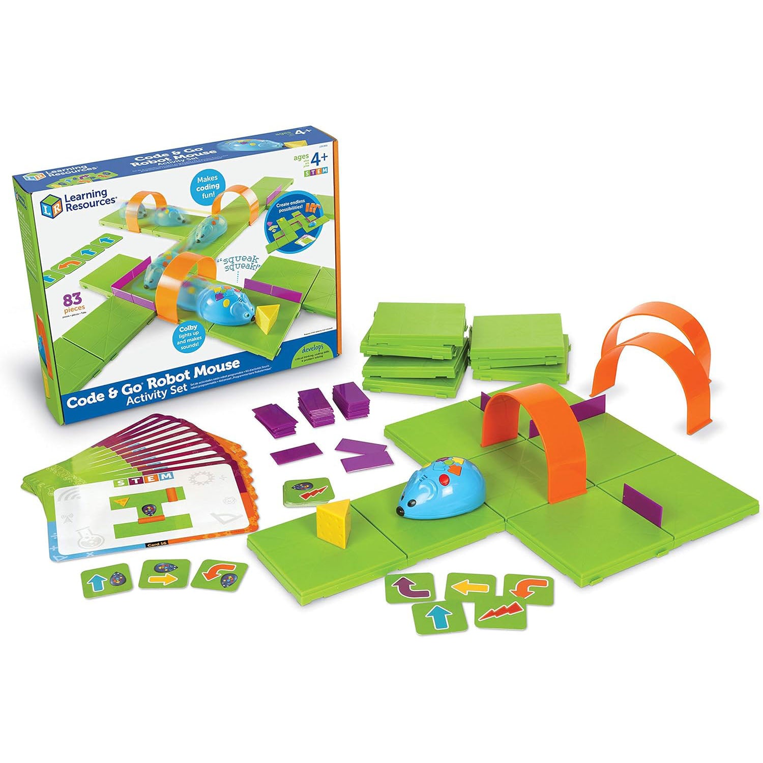 Learning Resources Rechargeable Code & Go Robot Mouse Activity Set. Screen-free STEM learning for ages 4+, teaching coding through hands-on play with a programmable mouse.