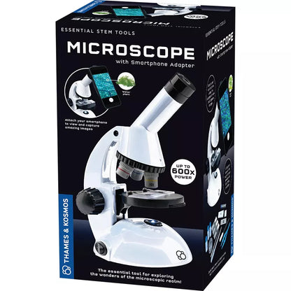Thames & Kosmos student microscope with smartphone adapter. Up to 600x magnification, LED illumination, and 45 accessories for STEM learning. Ages 8+