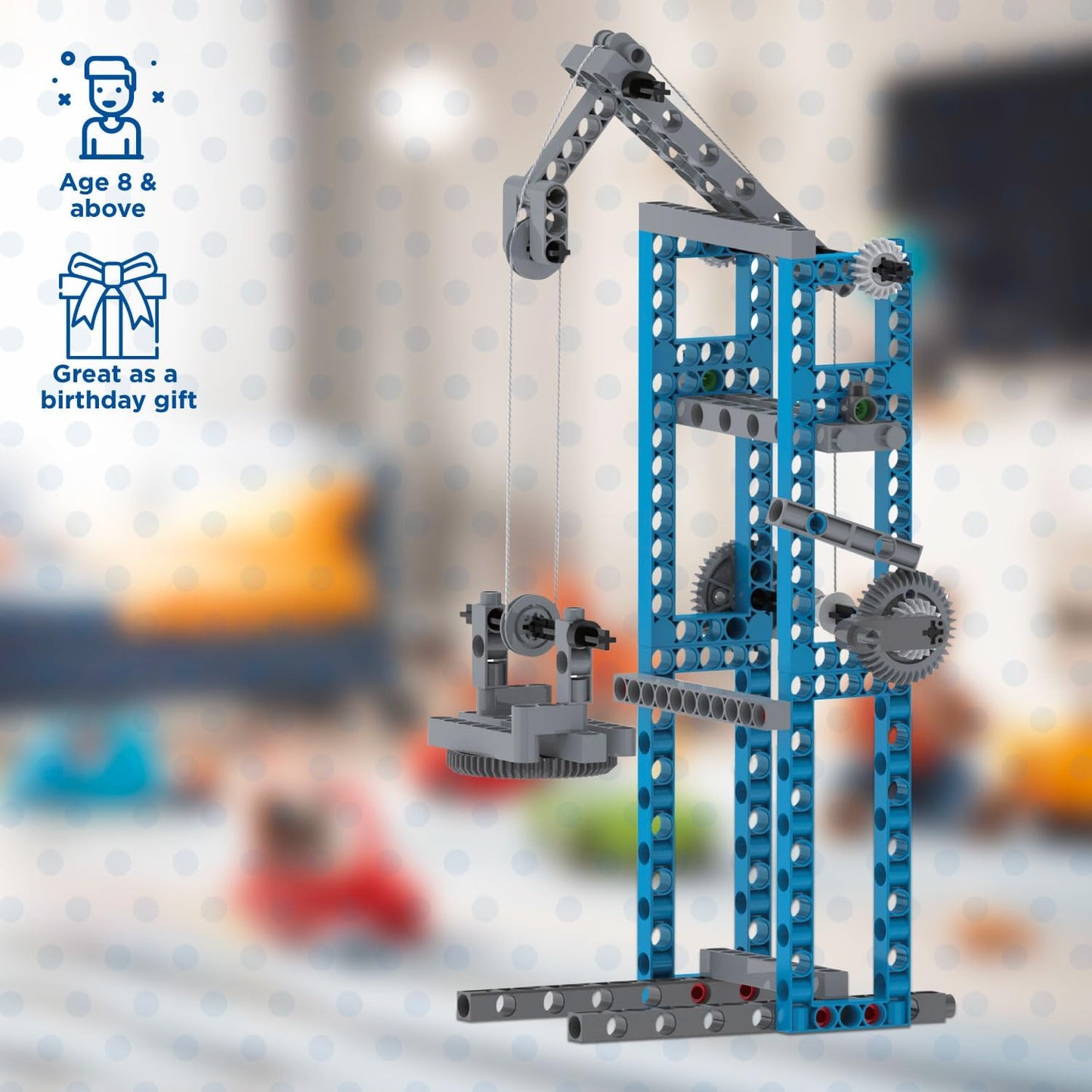 Thames & Kosmos Simple Machines kit featuring a working pulley system. A hands-on STEM set for exploring forces and engineering—great as a birthday gift!