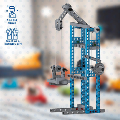 Thames & Kosmos Simple Machines kit featuring a working pulley system. A hands-on STEM set for exploring forces and engineering—great as a birthday gift!