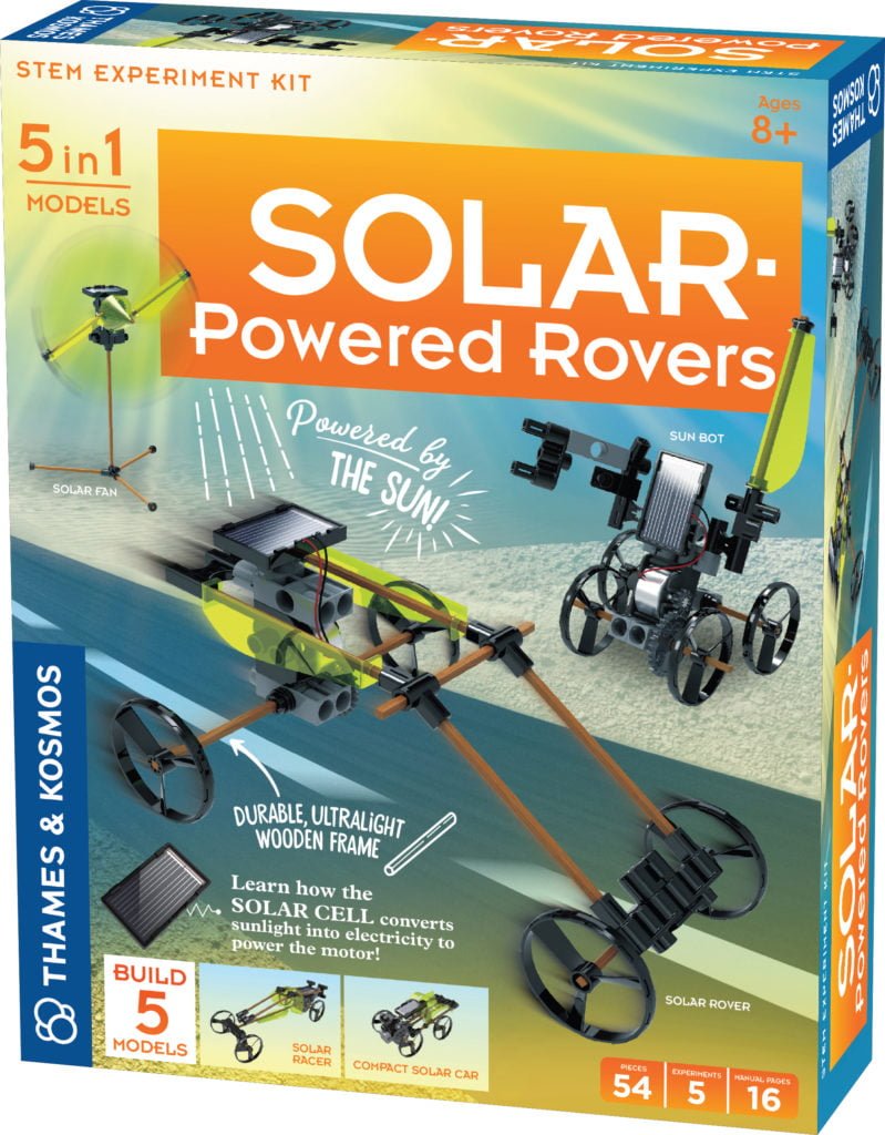 Thames & Kosmos Solar Powered Rovers kit. Build five solar-powered vehicles to explore renewable energy and robotics—no batteries needed. Perfect for kids ages 8+.
