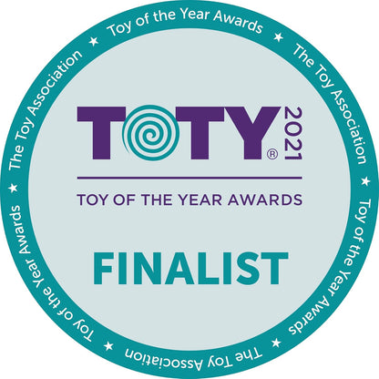 Thames & Kosmos Wind Power kit with a wind turbine set up in a field. Showcases renewable energy, STEM learning, and its TOTY 2021 Toy of the Year Award finalist status.