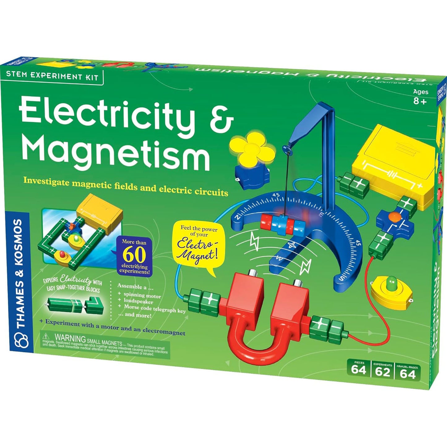 "The Thames & Kosmos Electricity & Magnetism kit, featuring colourful snap-together components, wires, and a booklet for 60+ hands-on STEM experiments